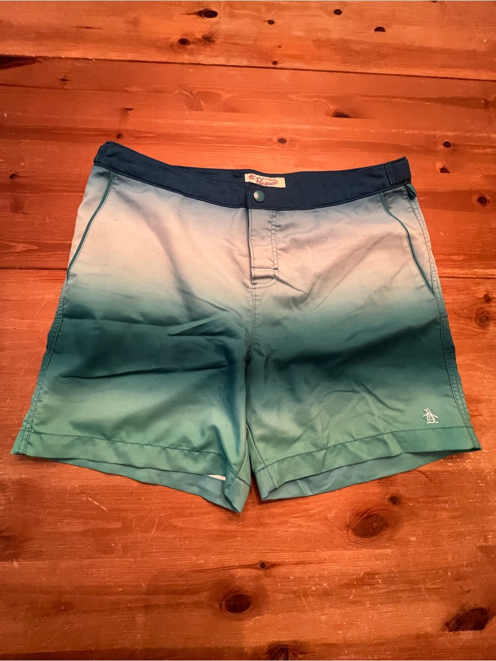 Original Penguin Men’s Ombre Blue-Green Swim Trunks size 34